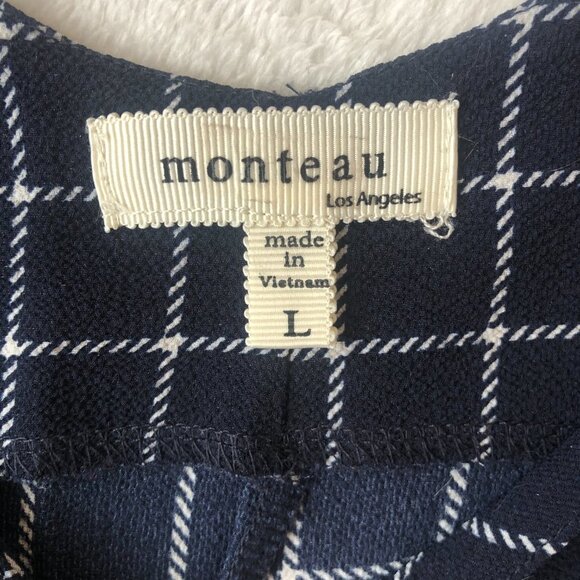 Anthropologie Monteau window pane plaid wide leg navy and white jumpsuit - Picture 10 of 15